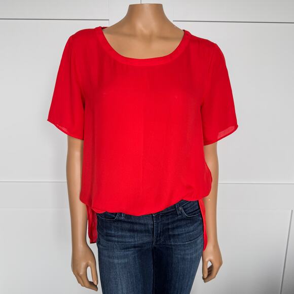 Banana Republic Women’s Medium Poppy Red Relaxed Fit Tunic Blouse, High Low Hem - Picture 7 of 8